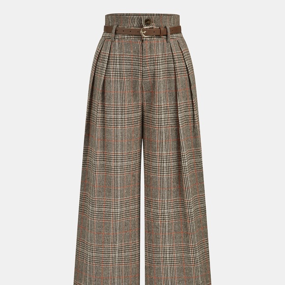 Commense Pants - Commense Belted Plaid High-Waisted Pants, size M